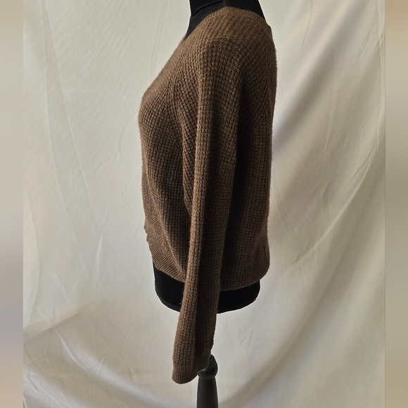 Vince women XS waffle-knit yak wool blend sweater brown crew neck raglan sleeve - Picture 6 of 7